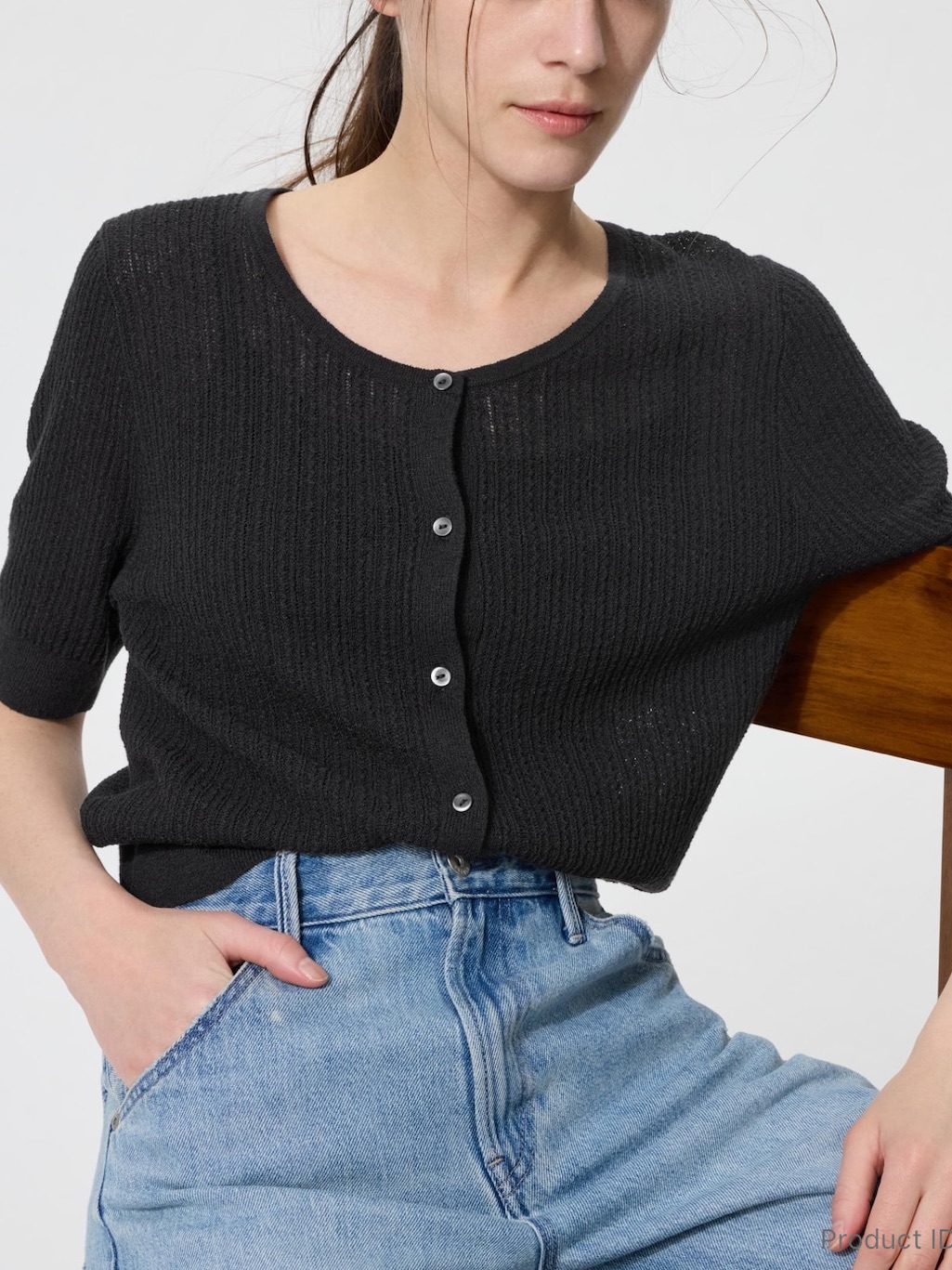 Uniqlo Black Sheer Lace Short Sleeve Button Cardigan